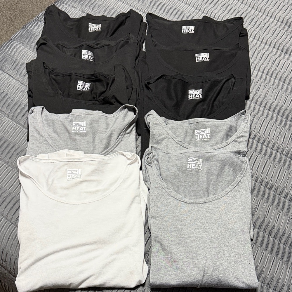 Set of Black, Gray, and White 32 Degrees undershirts, 10 shirts, all size Large
